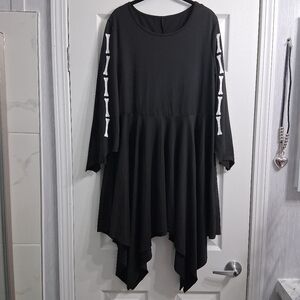 Black Fairy Bone Skeleton Dress Asymmetrical Hem And Sleeves Comfortable Plus